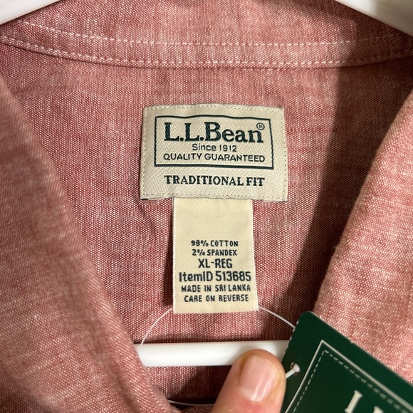 Men’s L.L. Bean comfort stretch chambray short sleeve size XL pale sienna NWT - Picture 3 of 6